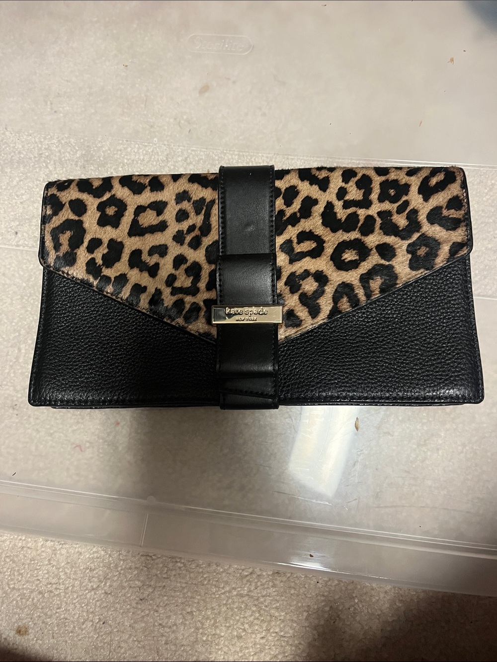 kate spade Black Leather & Leopard-Print Havana Clutch